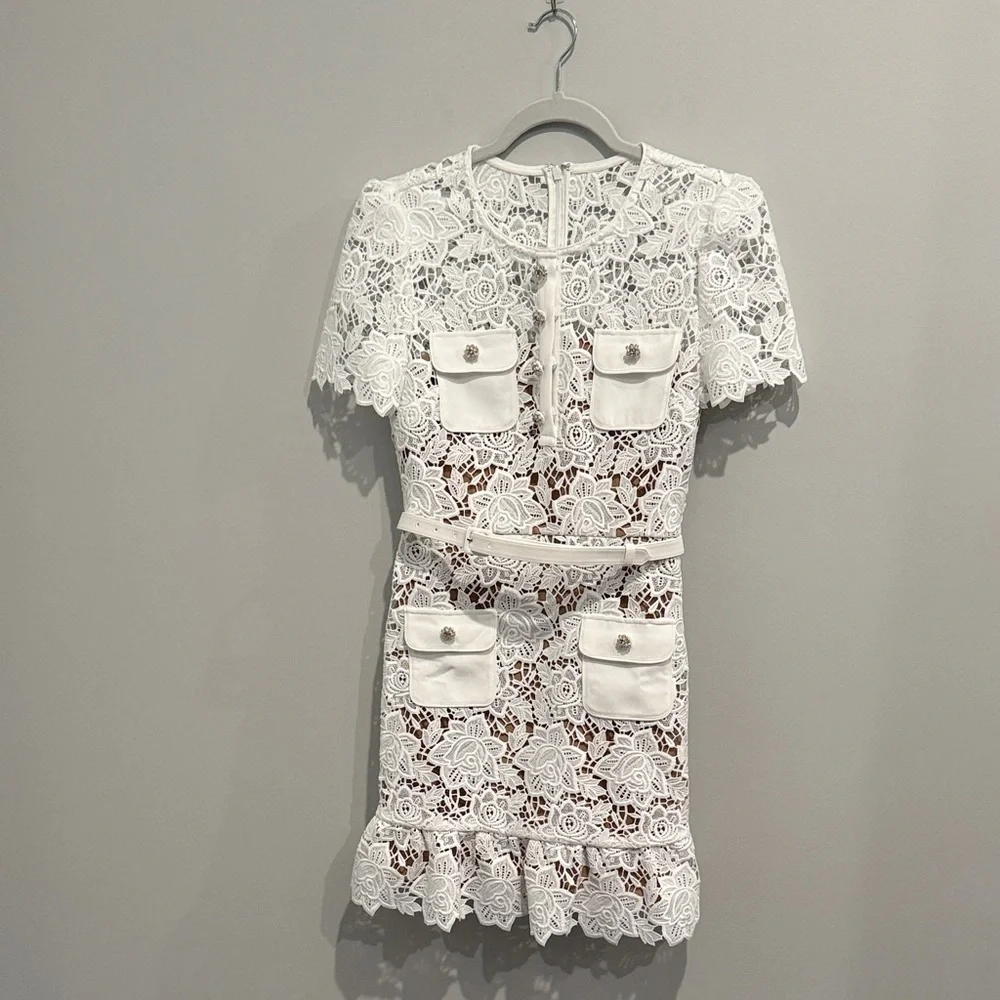 Self-Portrait White Lace Pocket Minidress - Picture 2 of 14